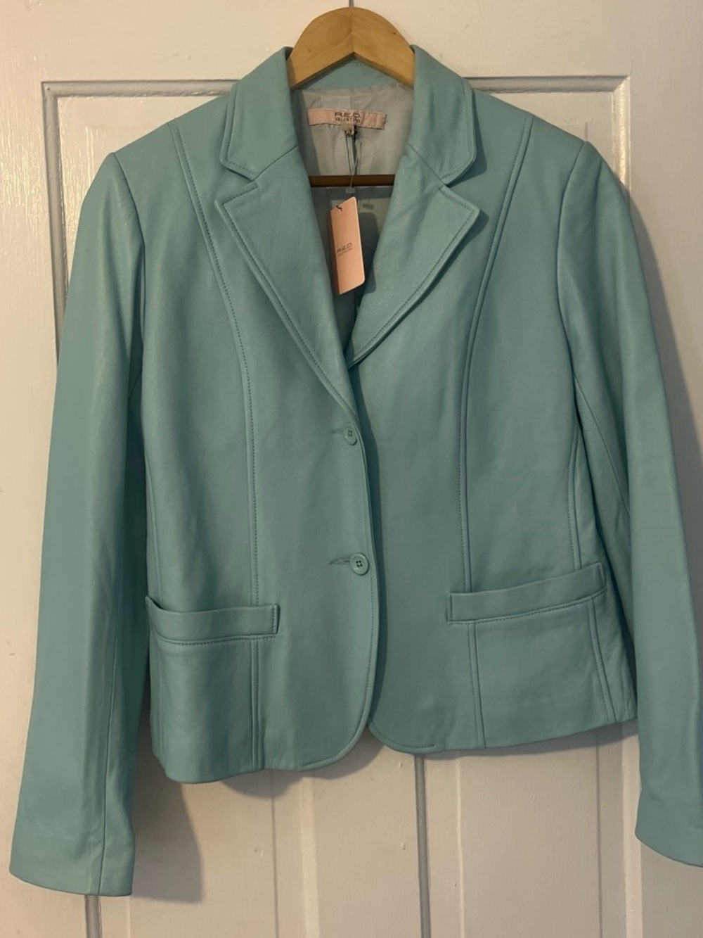 Red Valentino Women's light blueLeather Blazer Jacket - Unbranded
